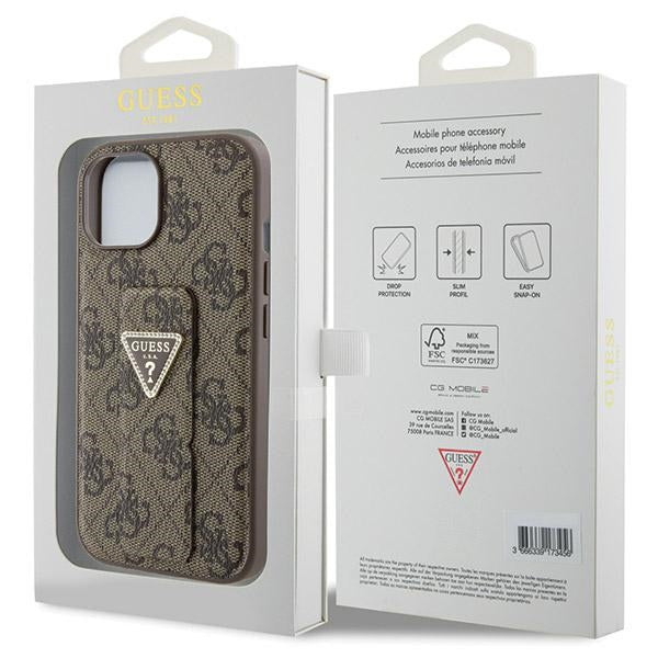 Guess GUHCP15SPGS4TDW iPhone 15 / 14 / 13 brown hardcase Grip Stand 4G Triangle Strass