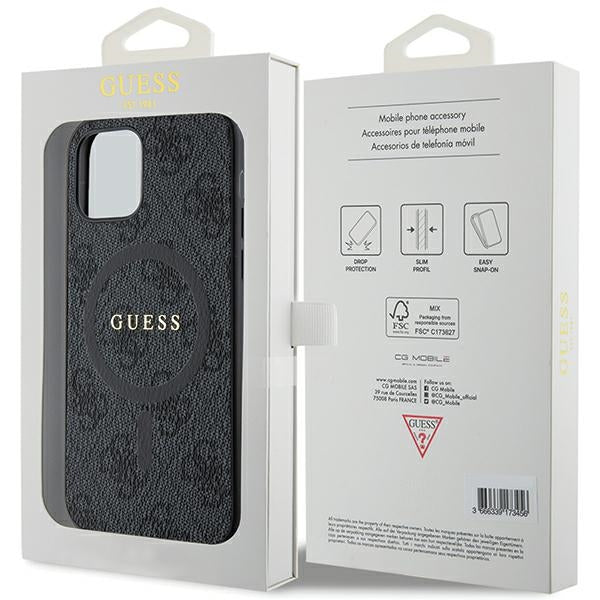 Guess GUHMP12MG4GFRK iPhone 12/12 Pro Black hardcase 4G Collection Leather Metal Logo MagSafe