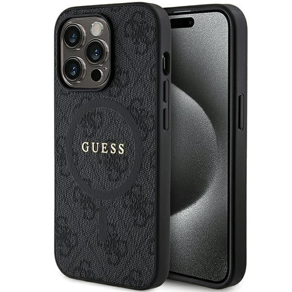 Guess iPhone 14 Pro Max black hardcase 4G Collection Leather Metal Logo MagSafe