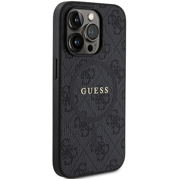 Guess iPhone 14 Pro Max black hardcase 4G Collection Leather Metal Logo MagSafe