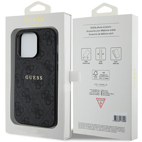 Guess GUHMP15XG4GFRK iPhone 15 Pro Max black hardcase 4G Collection Leather Metal Logo MagSafe