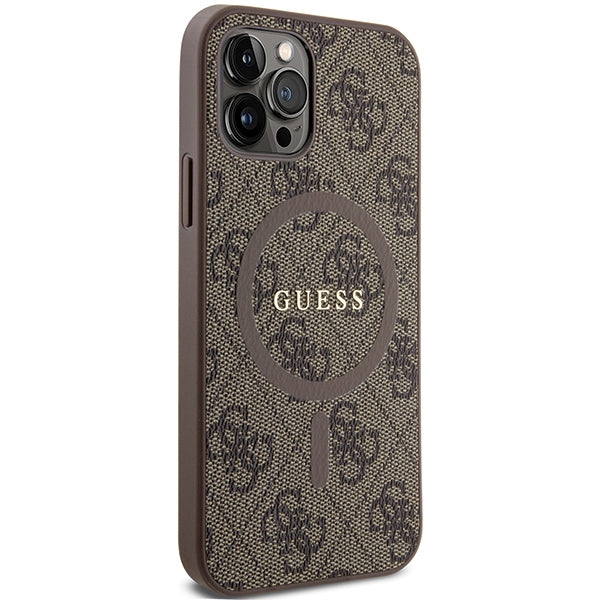 Guess GUHMP12MG4GFRW iPhone 12/12 Pro brown hardcase 4G Collection Leather Metal Logo MagSafe