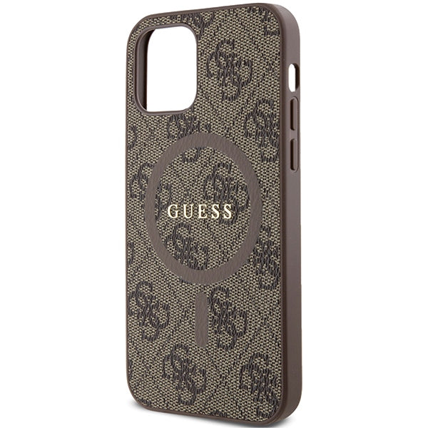 Guess GUHMP12MG4GFRW iPhone 12/12 Pro brown hardcase 4G Collection Leather Metal Logo MagSafe