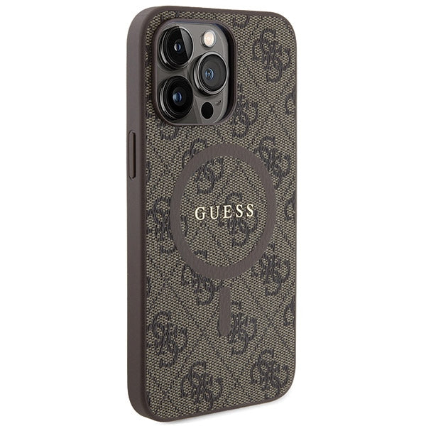 Guess GUHMP13LG4GFRW  iPhone 13 Pro brown hardcase 4G Collection Leather Metal Logo MagSafe