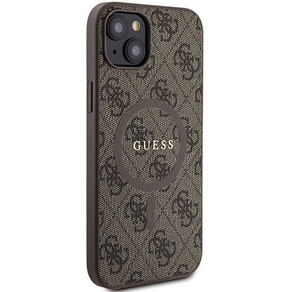 Guess GUHMP14SG4GFRW iPhone 14 / 15 / 13 brown hardcase 4G Collection Leather Metal Logo MagSafe