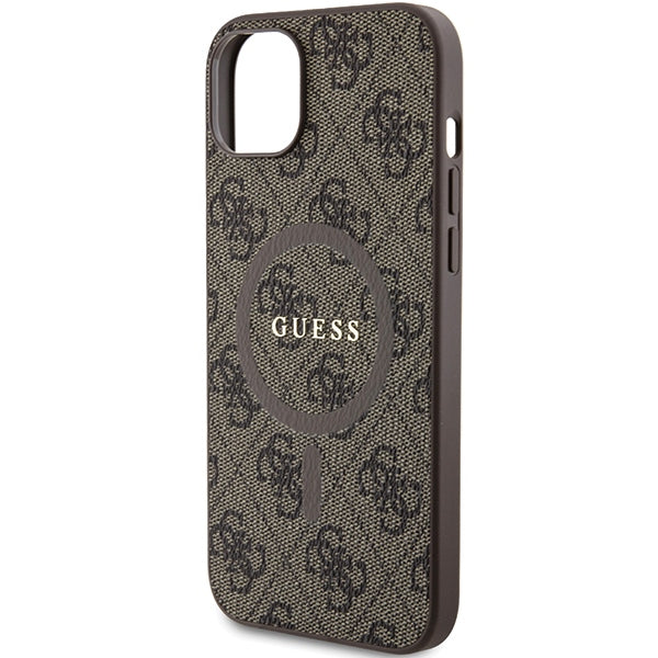 Guess GUHMP14SG4GFRW iPhone 14 / 15 / 13 brown hardcase 4G Collection Leather Metal Logo MagSafe