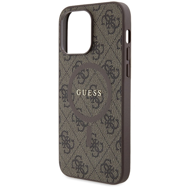 Guess iPhone 14 Pro Max Brown hardcase 4G Collection Leather Metal Logo MagSafe