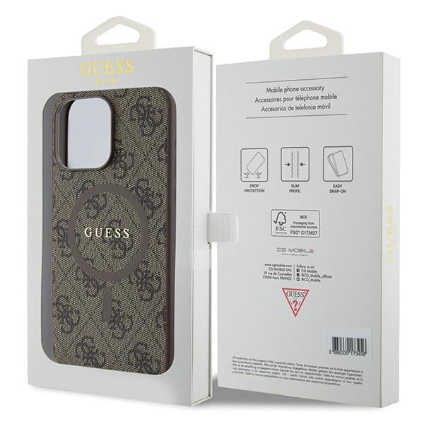 Guess iPhone 14 Pro Max Brown hardcase 4G Collection Leather Metal Logo MagSafe