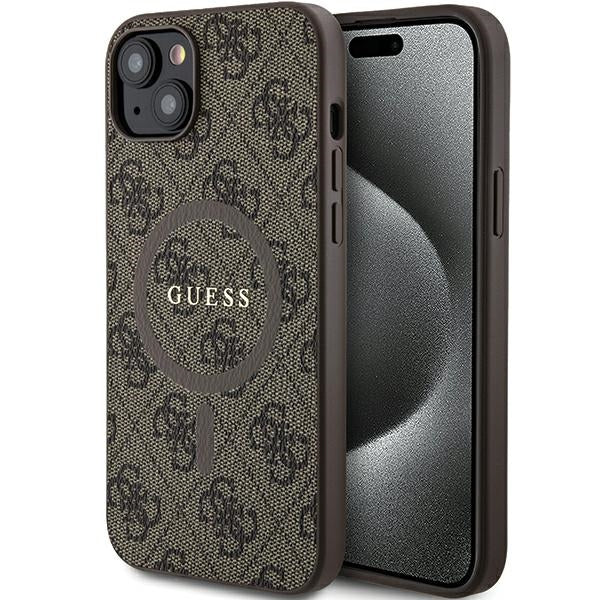 Guess GUHMP15SG4GFRW iPhone 15 / 14 / 13 brown hardcase 4G Collection Leather Metal Logo MagSafe