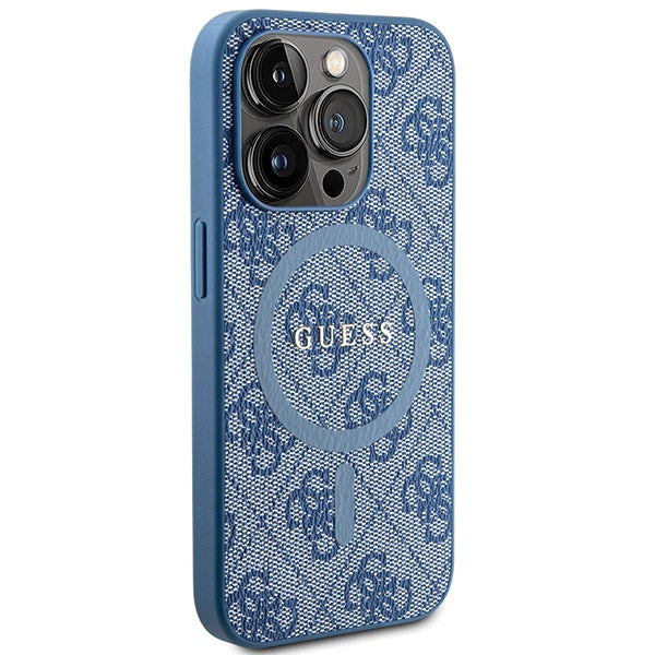 Guess GUHMP14LG4GFRB iPhone 14 Pro blue hardcase 4G Collection Leather Metal Logo MagSafe