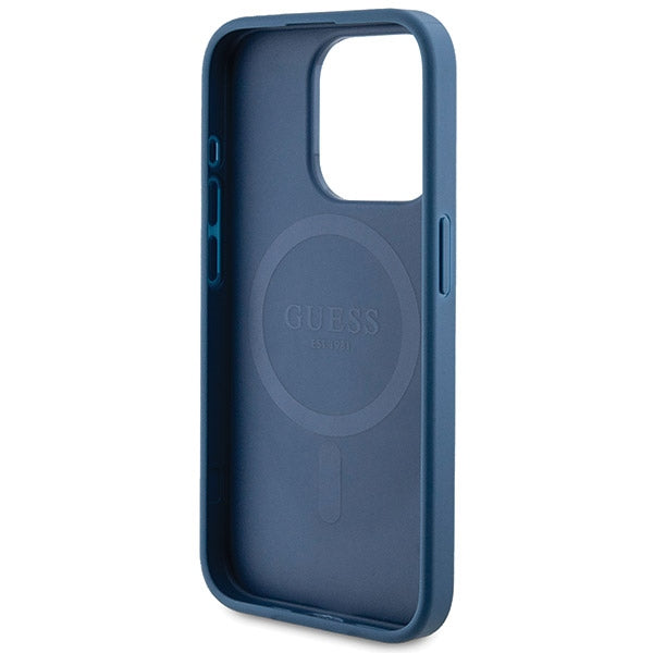 Guess GUHMP14LG4GFRB iPhone 14 Pro blue hardcase 4G Collection Leather Metal Logo MagSafe