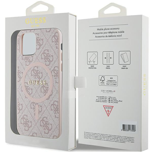 Guess GUHMP12MG4GFRP iPhone 12/12 Pro Pink hardcase 4G Collection Leather Metal Logo MagSafe
