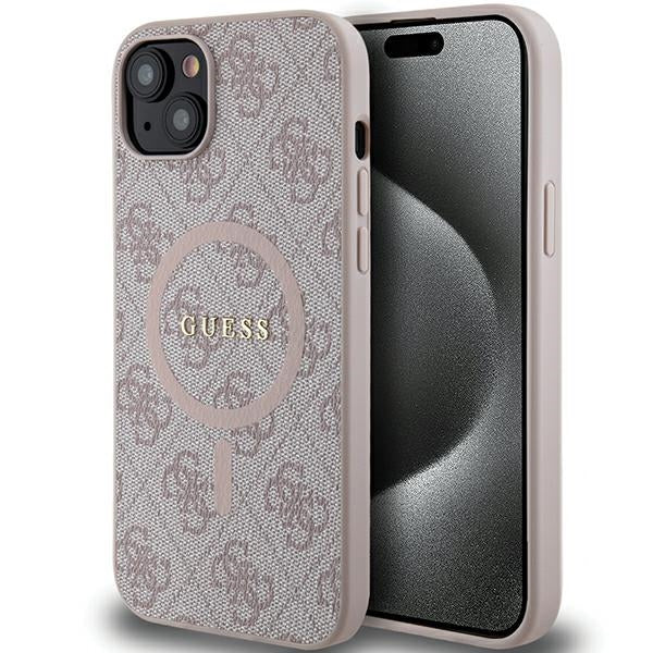Guess GUHMP14SG4GFRP iPhone 14 / 15 / 13 pink hardcase 4G Collection Leather Metal Logo MagSafe