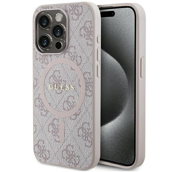 Guess iPhone 14 Pro Max Pink hardcase 4G Collection Leather Metal Logo MagSafe