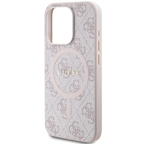Guess iPhone 14 Pro Max Pink hardcase 4G Collection Leather Metal Logo MagSafe