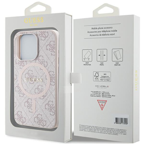 Guess iPhone 14 Pro Max Pink hardcase 4G Collection Leather Metal Logo MagSafe