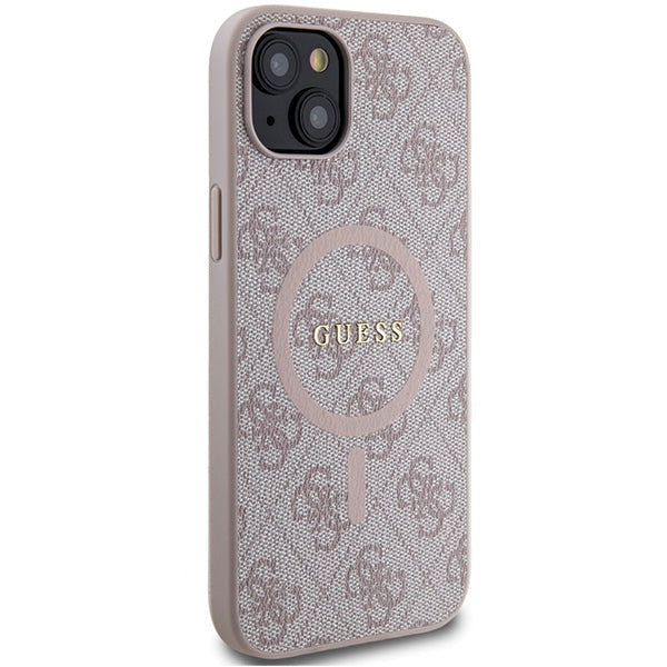 Guess GUHMP15SG4GFRP iPhone 15 / 14 / 13 pink hardcase 4G Collection Leather Metal Logo MagSafe