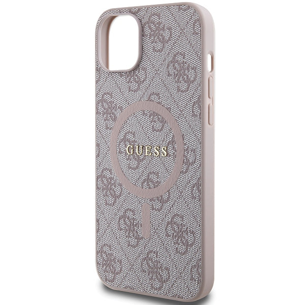 Guess GUHMP15SG4GFRP iPhone 15 / 14 / 13 pink hardcase 4G Collection Leather Metal Logo MagSafe