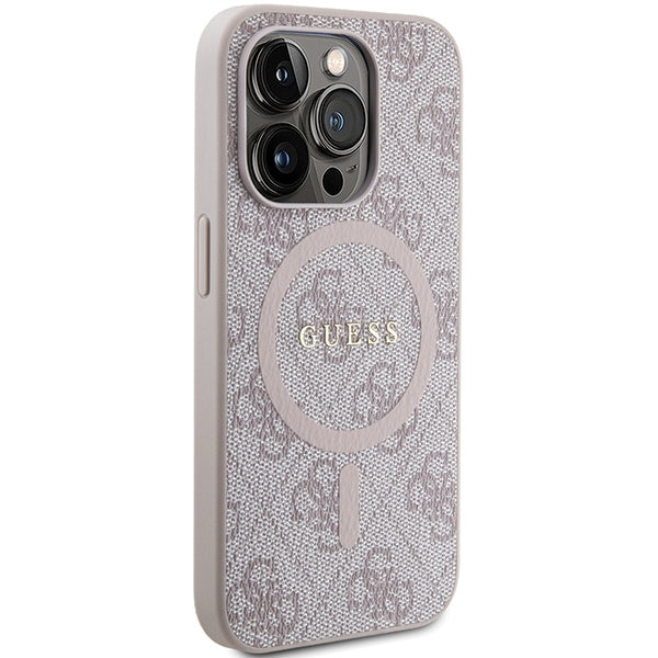 Guess GUHMP15XG4GFRP iPhone 15 Pro Max pink hardcase 4G Collection Leather Metal Logo MagSafe