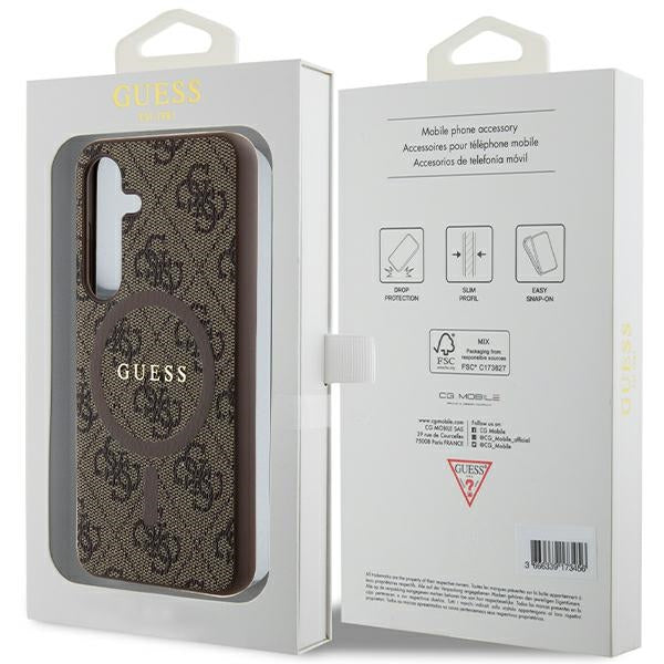 Guess GUHMS24SG4GFRW S24 S921 Brown Hardcase 4G Collection Leather Metal Logo MagSafe