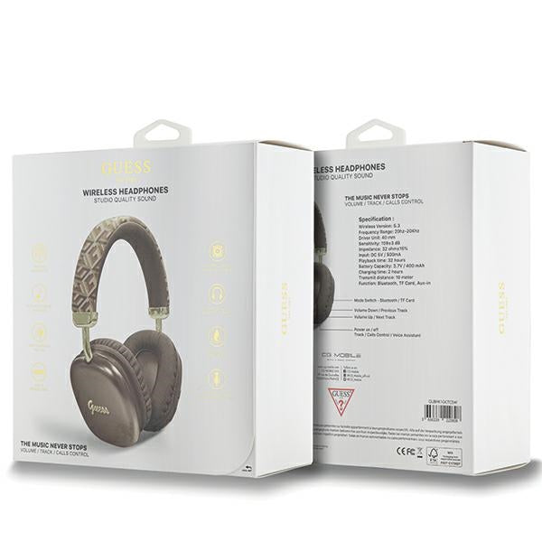Guess Bluetooth on-ear headphones GUBHK1GCTCSW Brown Metallic Script Logo