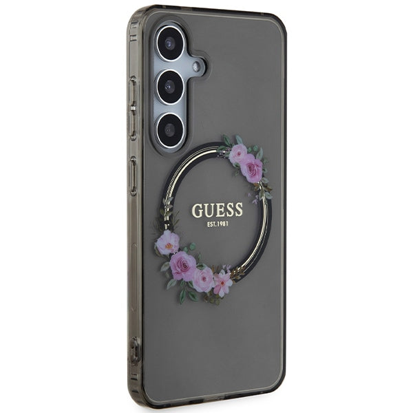 Guess S24 S921 black hardcase IML Flowers Wreath MagSafe