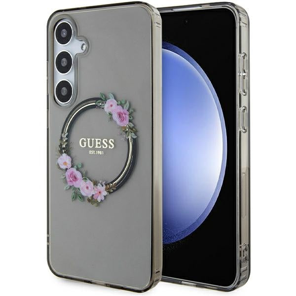 Guess S24+ S926 black hardcase IML Flowers Wreath MagSafe