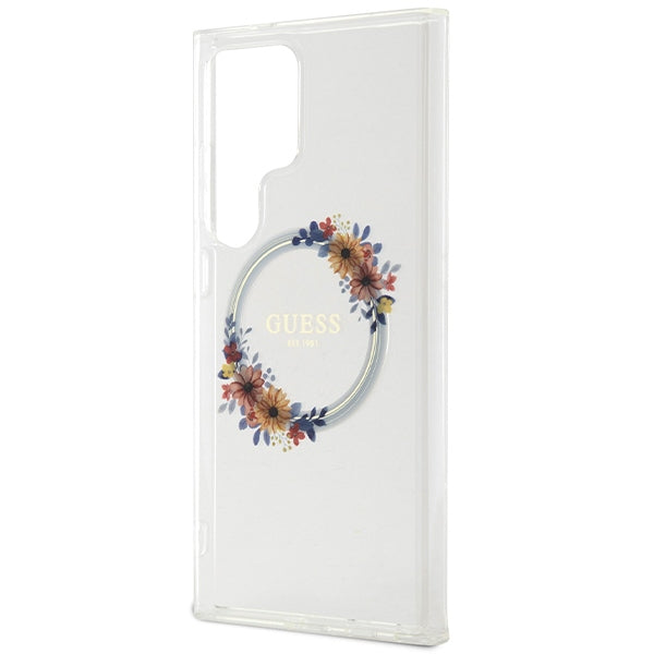 Guess Galaxy S24 Ultra S928 transparent hardcase IML Flowers Wreath MagSafe