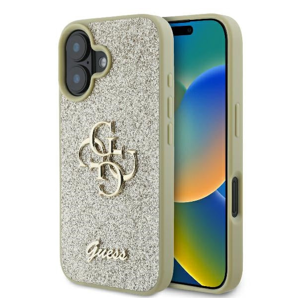 Guess Hardcase FIXED Glitter BIG 4G Gold iPhone 16