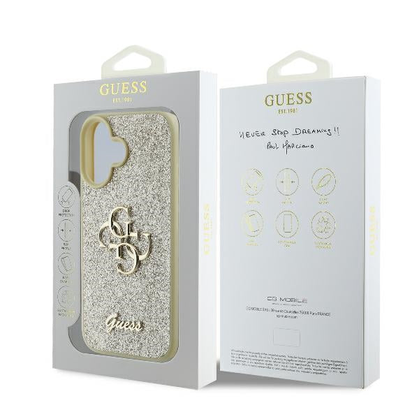 Guess Hardcase FIXED Glitter BIG 4G Gold iPhone 16