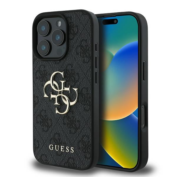 Guess GUHCP16L4GMGGR Hardcase 4G PU Big Logo Black iPhone 16 Pro