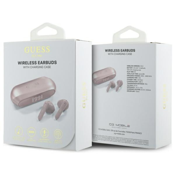 Guess Bluetooth earphones GUTWSC2MCDSP TWS + docking station Pink Elongated Metalic Printed Logo