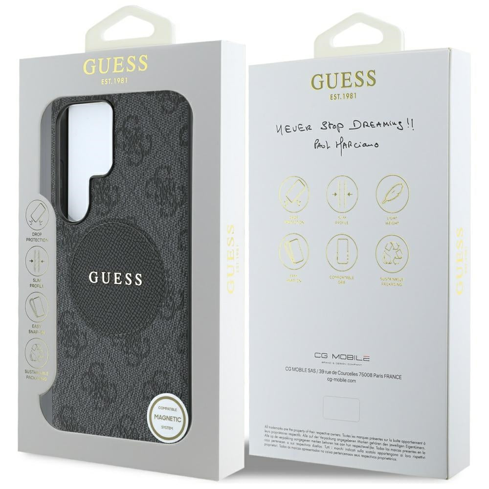 Guess GUHMS25LP4PGRSGK 4G Round Patch Classic Logo MagSafe to Samsung Galaxy S25 Ultra Black