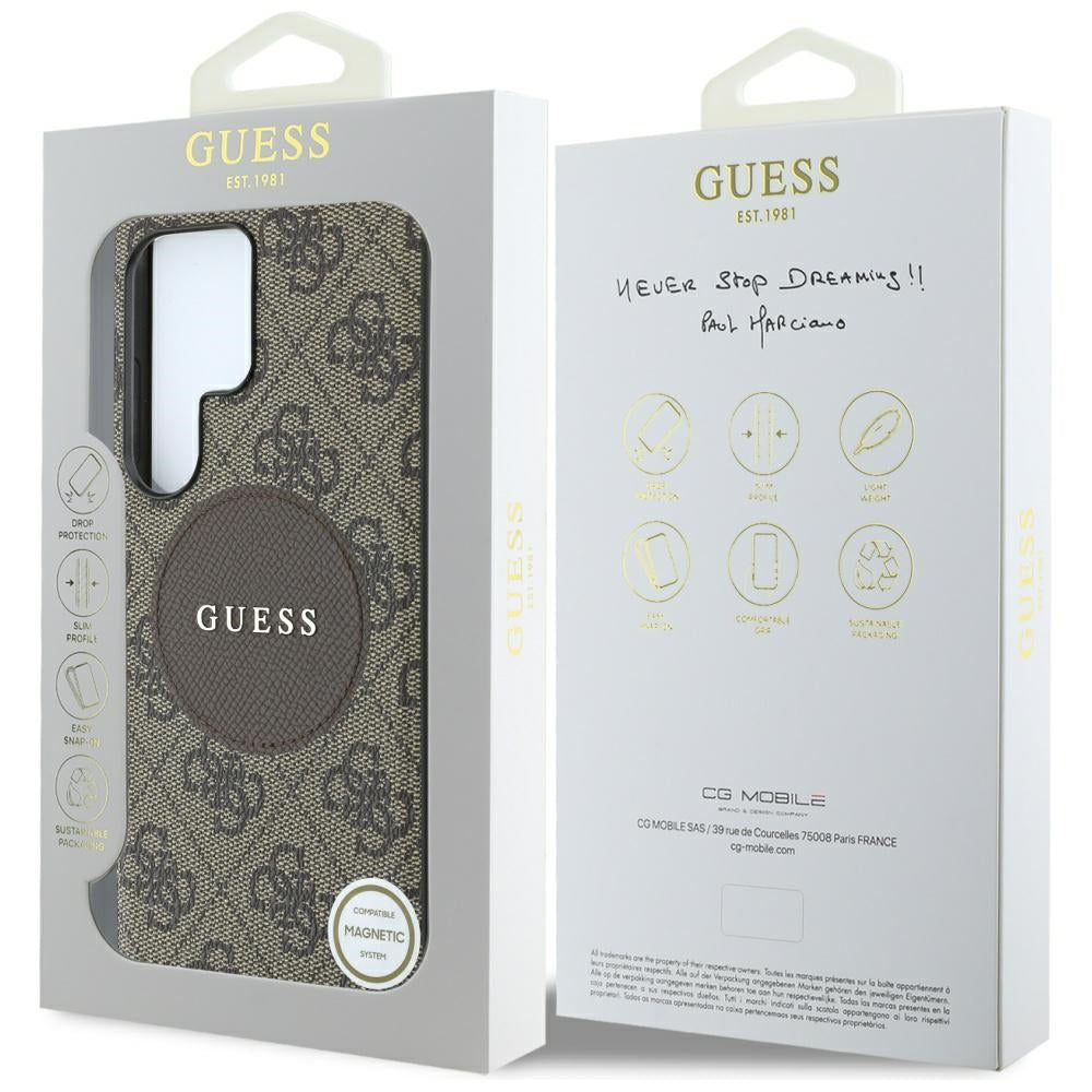 Guess GUHMS25LP4PGRSGW 4G Round Patch Classic Logo MagSafe to Samsung Galaxy S25 Ultra brown