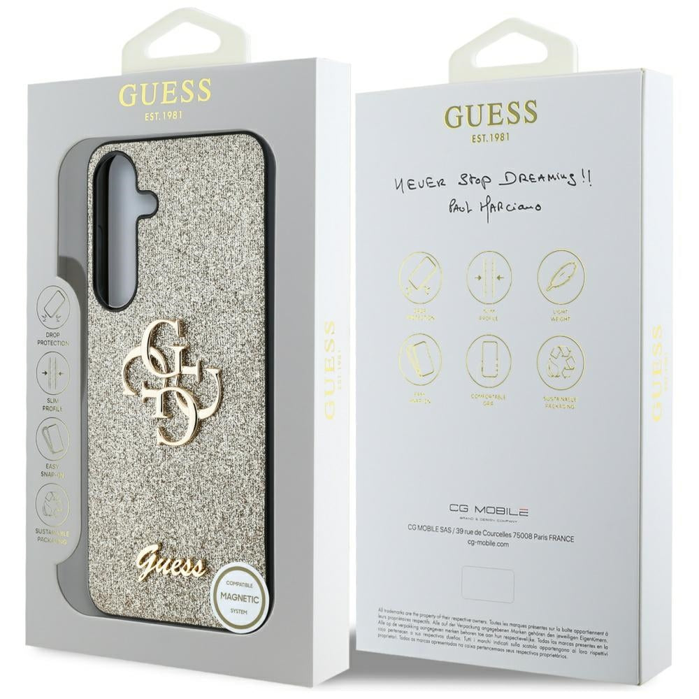 Guess GUHCS25SHG4SGD Fixed Glitter Big 4G Metal Logo to Samsung Galaxy S25 Gold