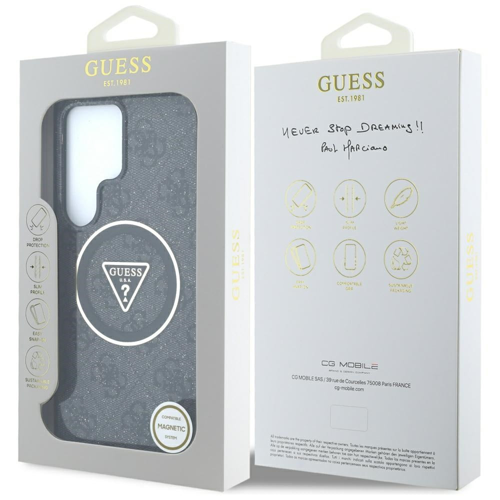Guess GUHMS25LHG4PRTGK 4G Glitter Triangle Buttons MagSafe for Galaxy S25 Ultra Black