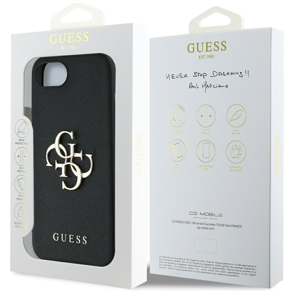 Guess GUHCPSE4PGT4MBK Grained Big 4G Logo Small Classic Logo for iPhone 16e black