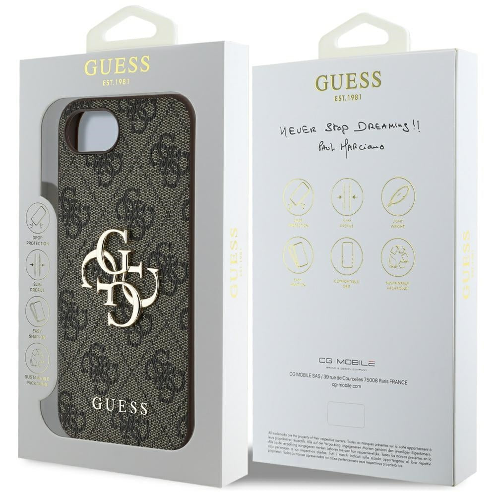 Guess GUHCPSE44GMGBR iPhone 16E brown hardcase 4G Big Logo