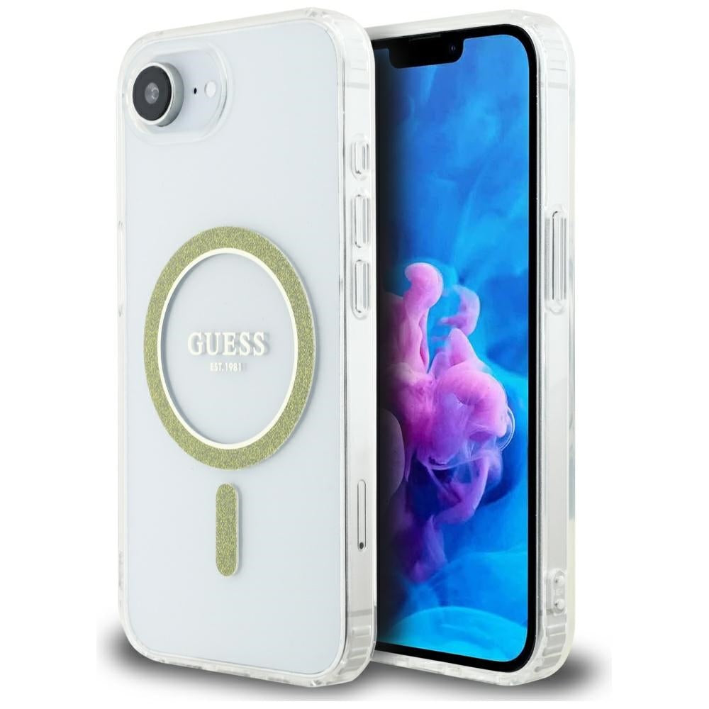 Guess GUHMPSE4HFGERET IML Glitter Circle MagSafe for iPhone 16e transparent