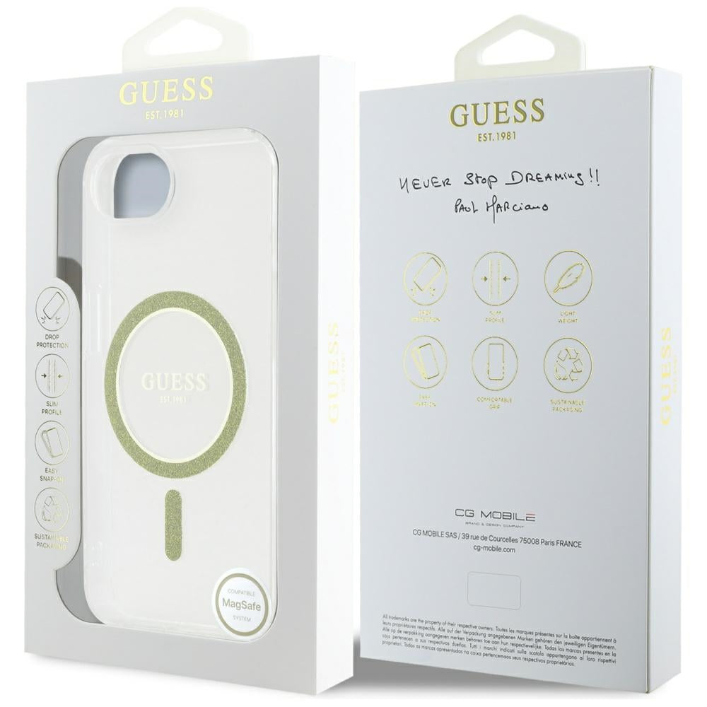 Guess GUHMPSE4HFGERET IML Glitter Circle MagSafe for iPhone 16e transparent