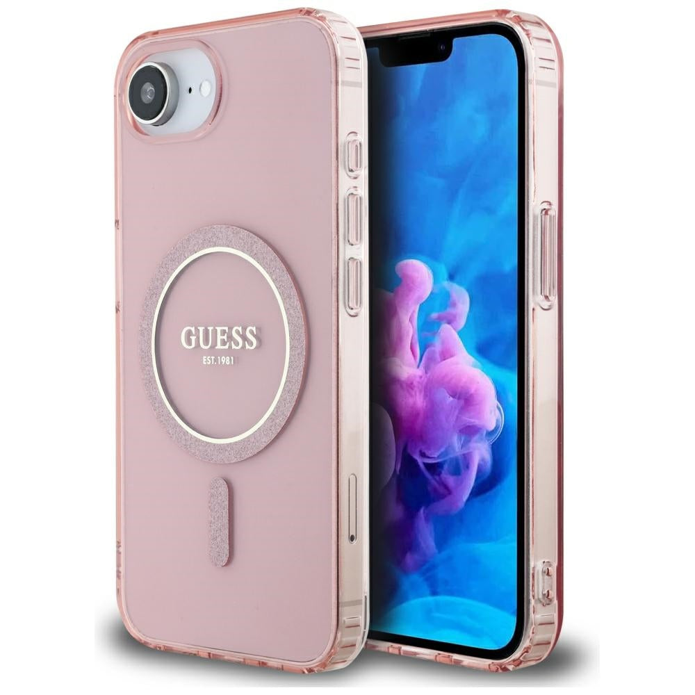 Guess GUHMPSE4HFGEREP IML Glitter Circle MagSafe for iPhone 16e Pink