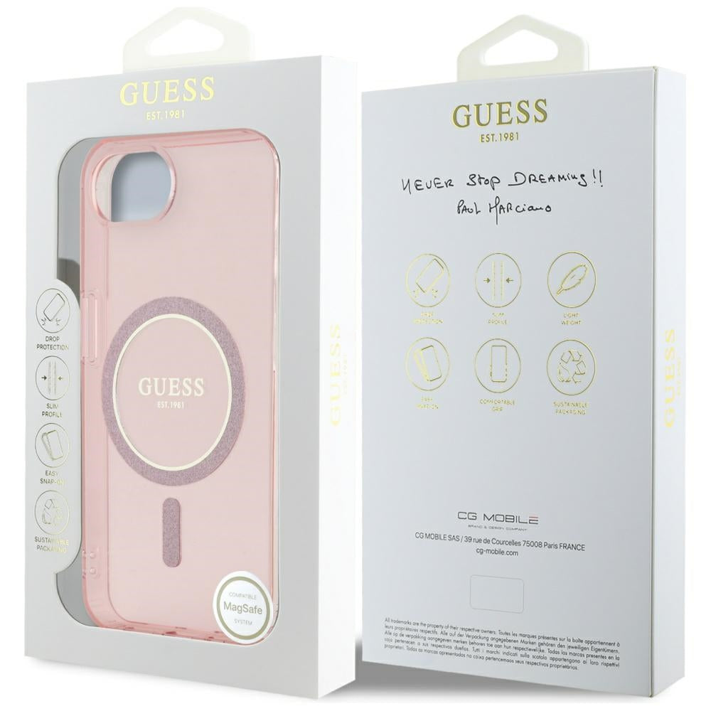 Guess GUHMPSE4HFGEREP IML Glitter Circle MagSafe for iPhone 16e Pink