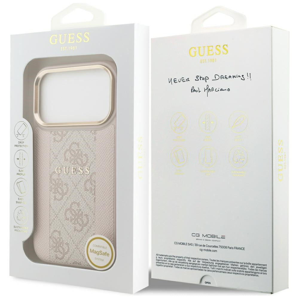 GUESS GUHMP17LPG4SEMCP HardCase MagSafe PU W/ 4G PU Stripe Pink iPhone 17 Pro