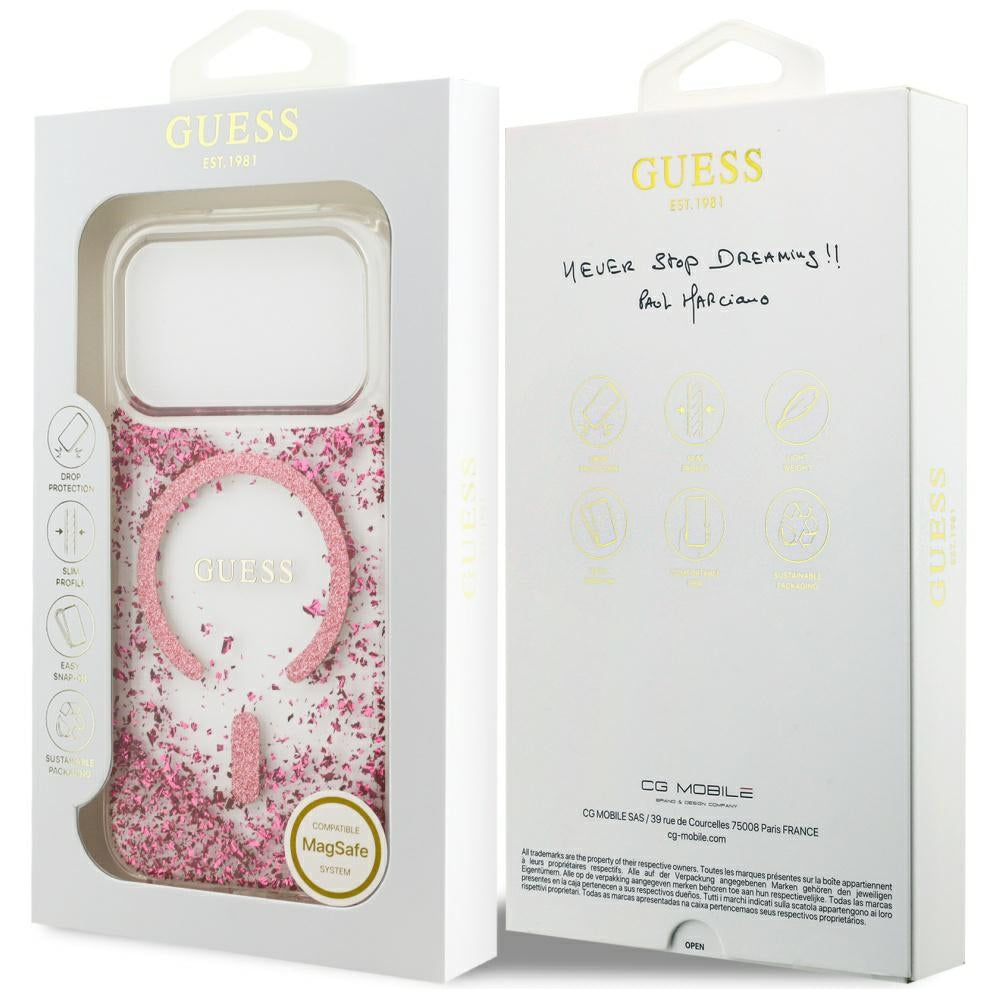 GUESS GUHMP17LRGRGEP HardCase MagSafe Resin Bottom Glitter Pink iPhone 17 Pro