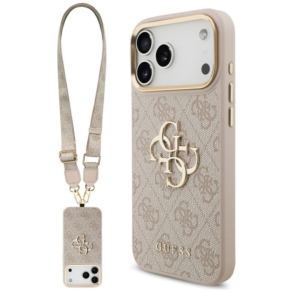 GUESS 4G Big 4G Classic Logo Big Strap Metal Buttons Case for iPhone 17 Pro Max Brown