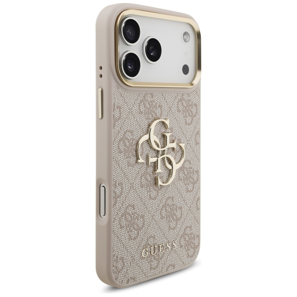 GUESS 4G Big 4G Classic Logo Big Strap Metal Buttons Case for iPhone 17 Pro Max Brown