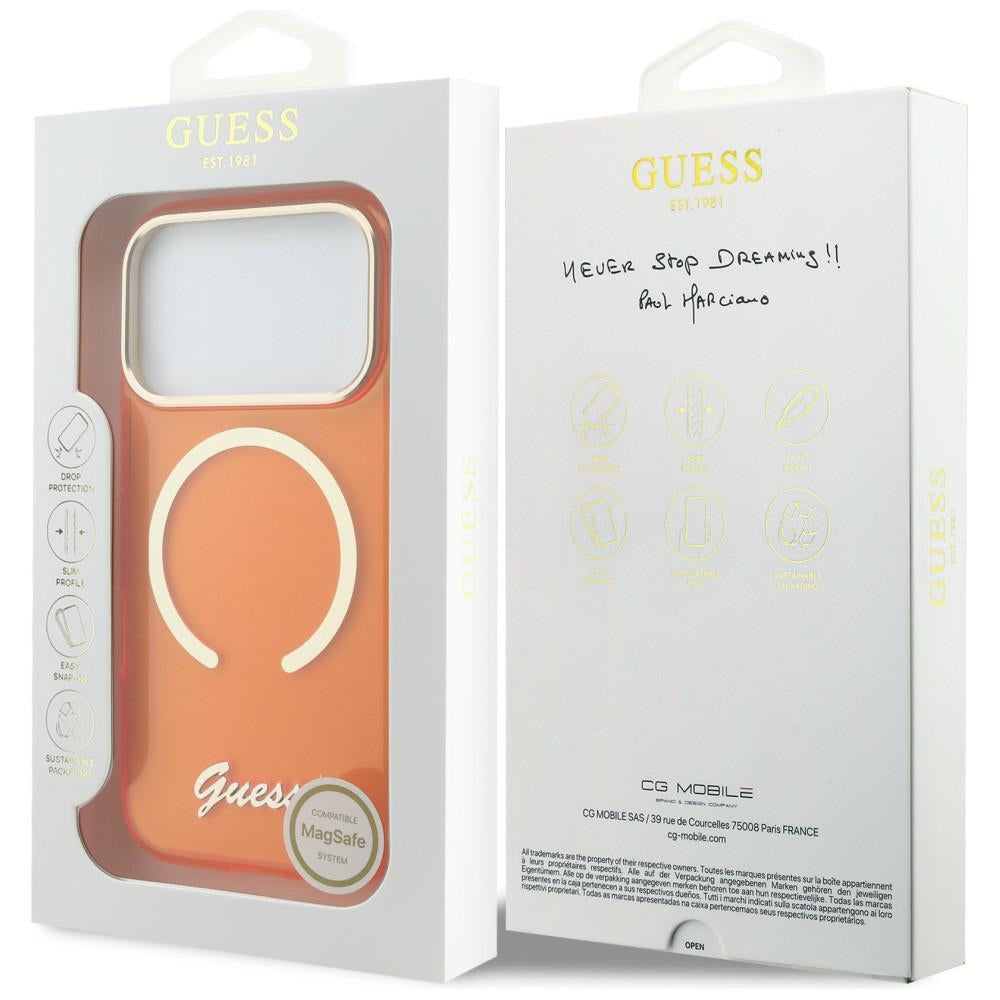 Guess GUHMP17L5HTCSMSO IML Script Metal MagSafe for iPhone 17 Pro Orange
