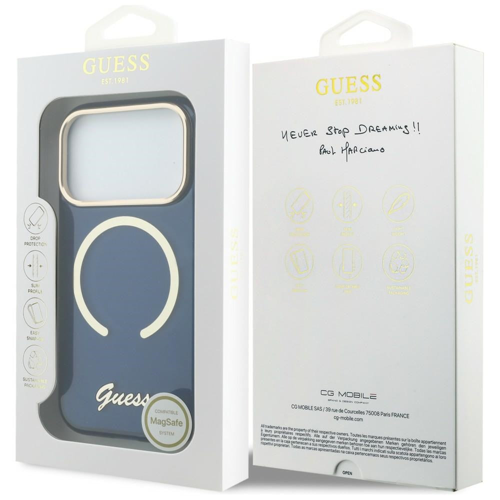 Guess GUHMP17L5HTCSMSB IML Script Metal MagSafe for iPhone 17 Pro Blue