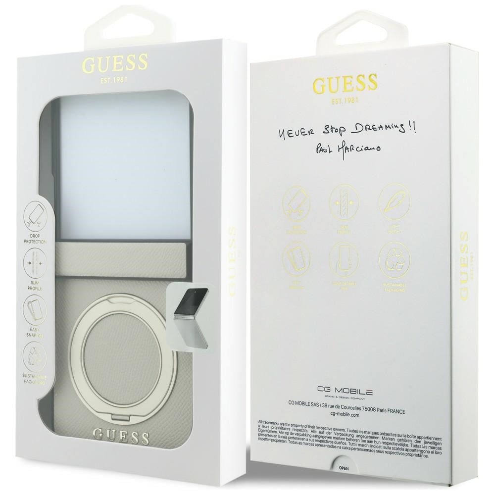 Guess Magnetic Ring Stand Grained Classic Logo MagSafe case for Samsung Galaxy Z Flip8 beige