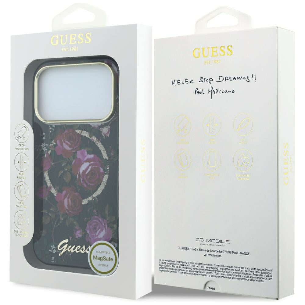 Guess GUHMP18X6HTBGSLK IML Glitter Blossom Roses MagSafe for iPhone 18 Pro Max / 17 Pro Max black